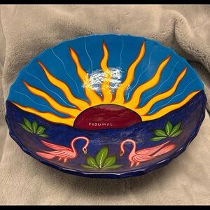Handcrafted Blue and Orange Sunburst Bowl